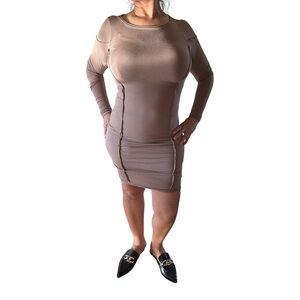 bebe Long Sleeve Bodycon Dress in Taupe